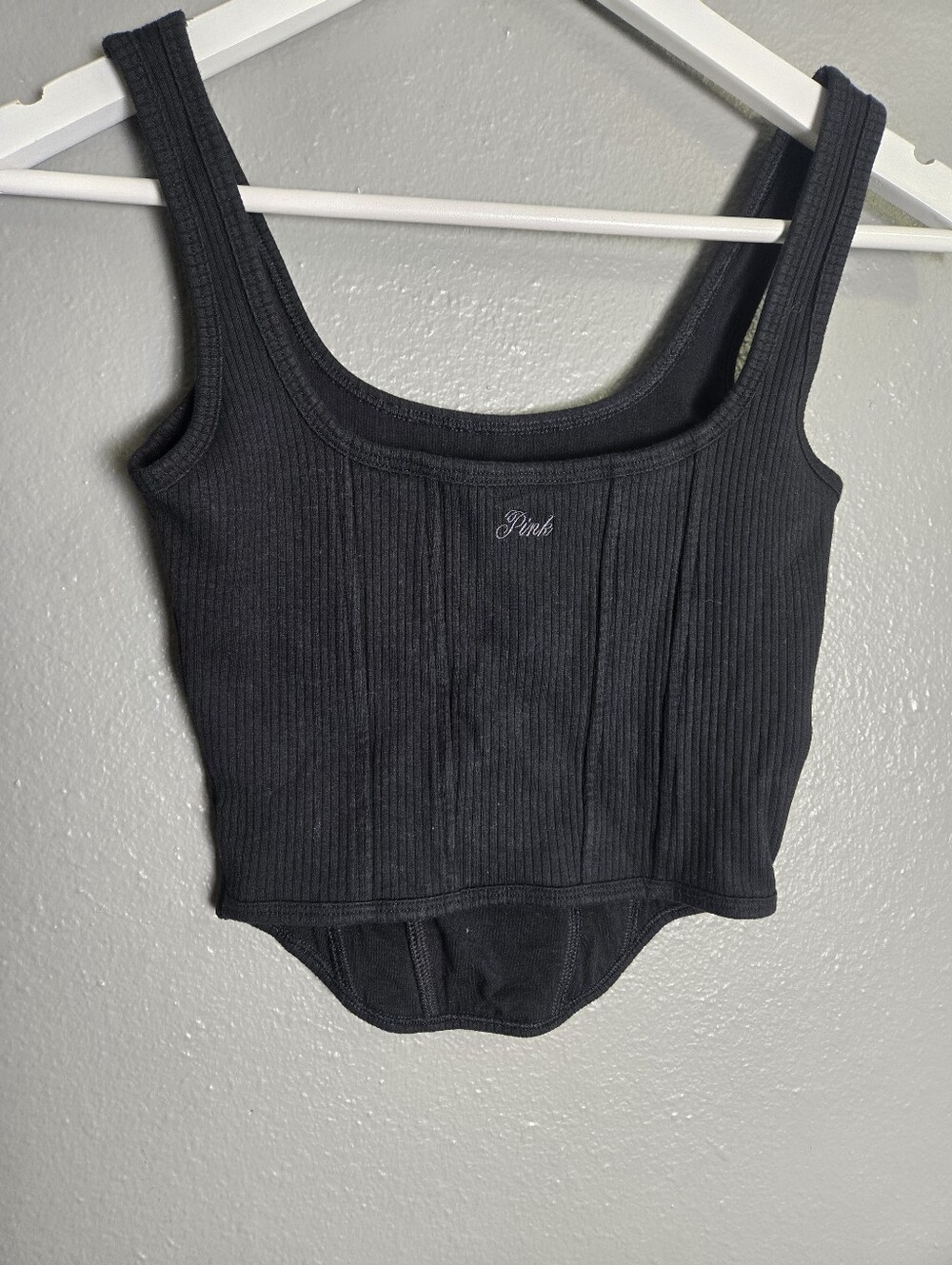 PINK Victoria's Secret Black Corset style Tank Bralette Size Small